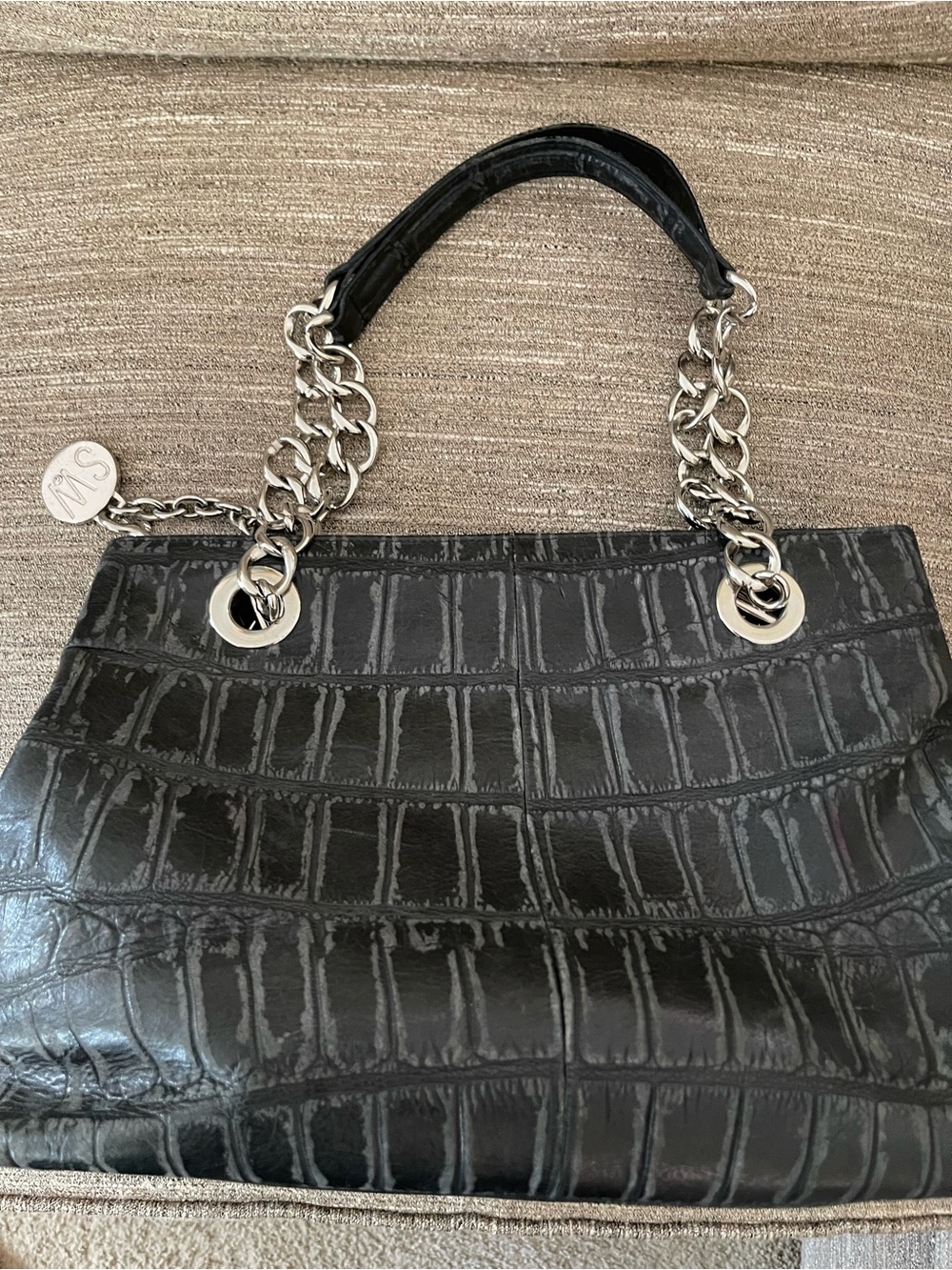Stuart Weitzman Crocodile Embossed Leather handbag- very good condition